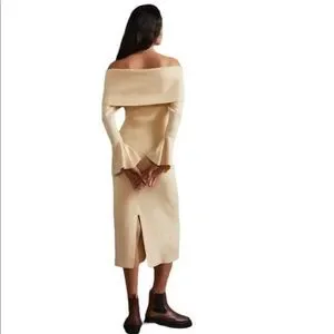 Anthropologie | Dresses | Euc Anthropologie Callahan Slim Sweater Cream Off  Shoulder Holiday Dress Med | Poshmark
